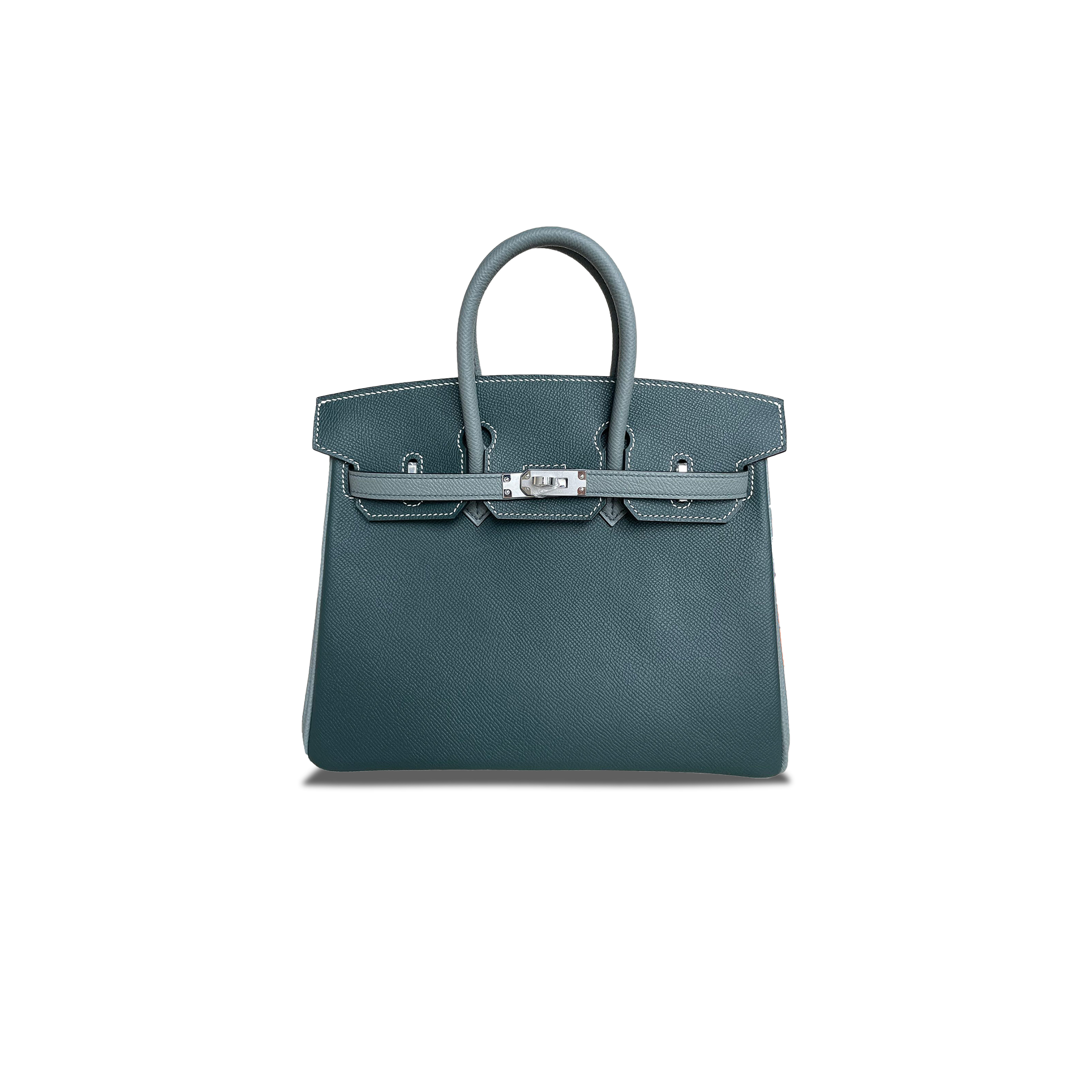 HERMES MASTER BIRKIN 25 EPSOM LEATHER CYPRESS GREEN AND ALMOND GREEN SILVER BUCKLE BK256OTGSS (25*20*13cm)